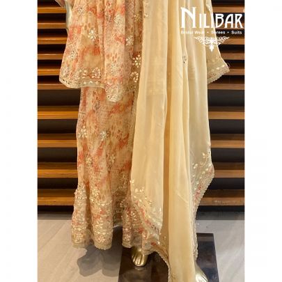 Beige Chinon Sharara Suit