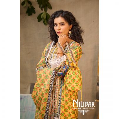 Mustard Yellow Cotton Printed Pant Suit