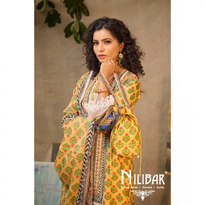 Mustard Yellow Cotton Printed Pant Suit