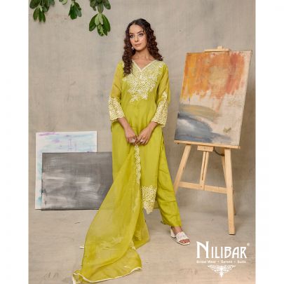 Apple Green Organza Pant Suit