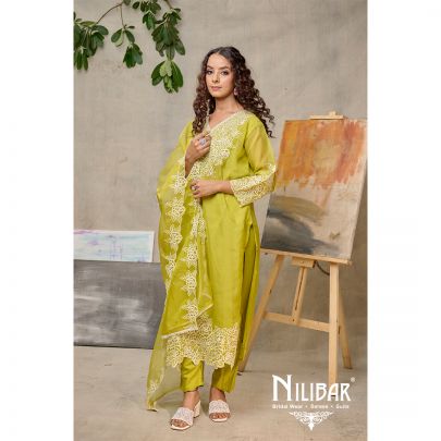 Apple Green Organza Pant Suit