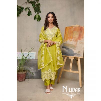 Apple Green Organza Pant Suit