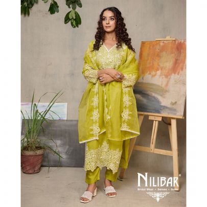 Apple Green Organza Pant Suit