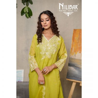 Apple Green Organza Pant Suit