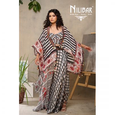 Black And White Organza Palazzo Suit