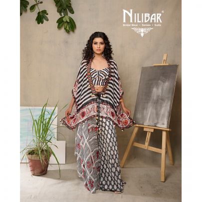 Black And White Organza Palazzo Suit