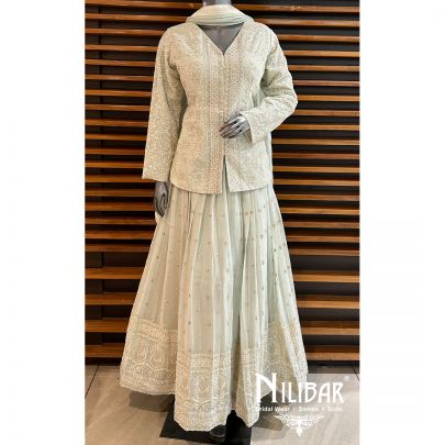 Powder Green Georgette Casual Lehenga