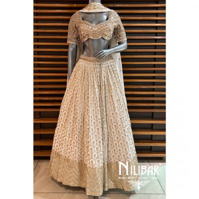 White And Gold Georgette Casual Lehenga