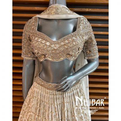 White And Gold Georgette Casual Lehenga