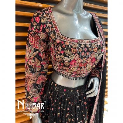 Black & Multicolor Georgette Casual Lehenga