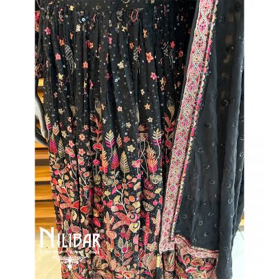 Black & Multicolor Georgette Casual Lehenga