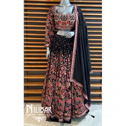 Black & Multicolor Georgette Casual Lehenga
