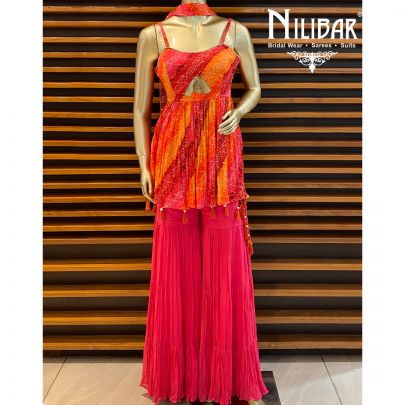 Hot Pink Chinon Sharara Suit