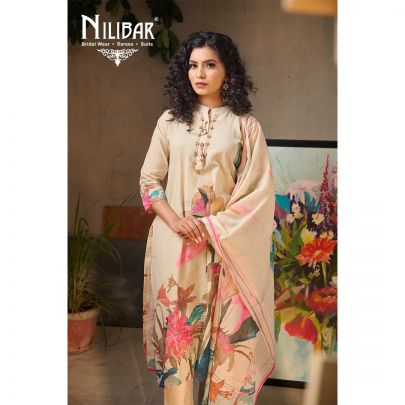 Beige Linen Floral Shirt With Pant