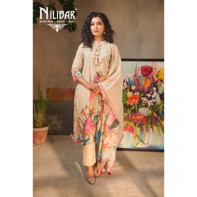 Beige Linen Floral Shirt With Pant