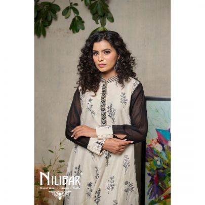 Black Linen Embroidered Set