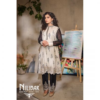 Black Linen Embroidered Set