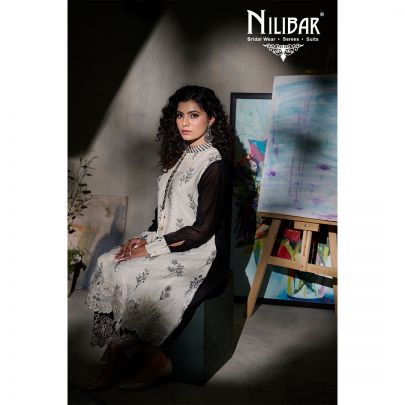 Black Linen Embroidered Set