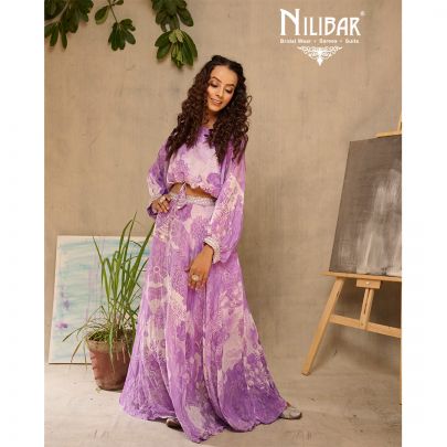 Lilac Chiffon Floral Lehenga Choli