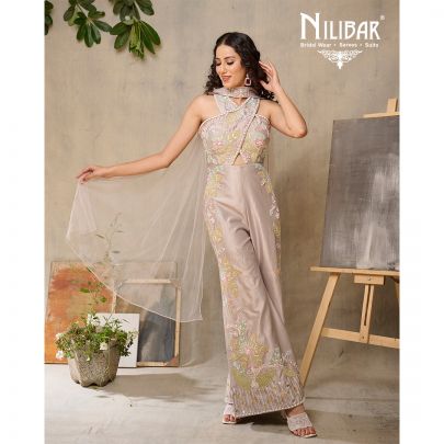 Lavender Silk Embroidered Jumpsuit