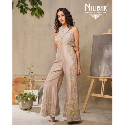 Lavender Silk Embroidered Jumpsuit