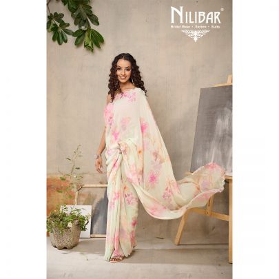 Sea Green Georgette Printed Floral Saree