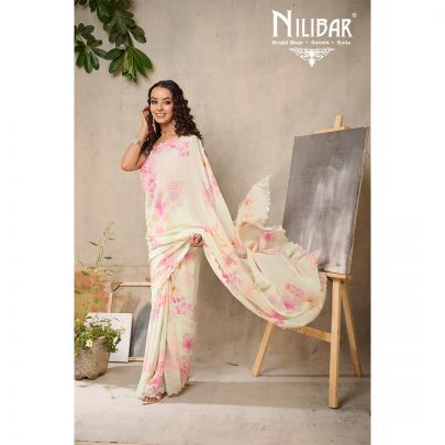 Sea Green Georgette Printed Floral Saree