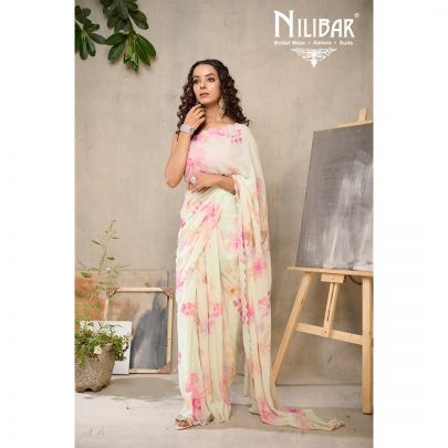 Sea Green Georgette Printed Floral Saree