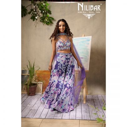 Purple Georgette Crop Top With Palazzo