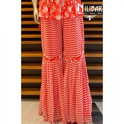 Carrot Red Chinon Sharara Suit