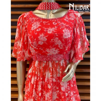 Carrot Red Chinon Sharara Suit