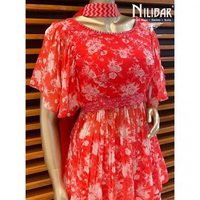 Carrot Red Chinon Sharara Suit