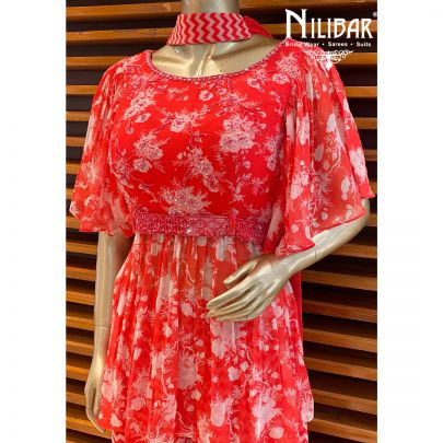 Carrot Red Chinon Sharara Suit