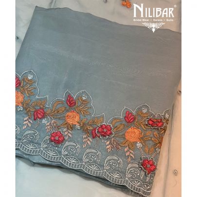 Aqua Blue Organza Unstitched Suit