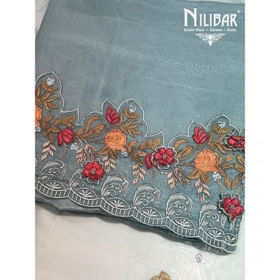 Aqua Blue Organza Unstitched Suit
