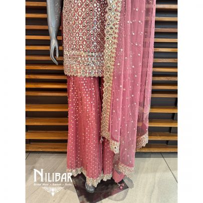 Pink Silk Georgette Garara Suit