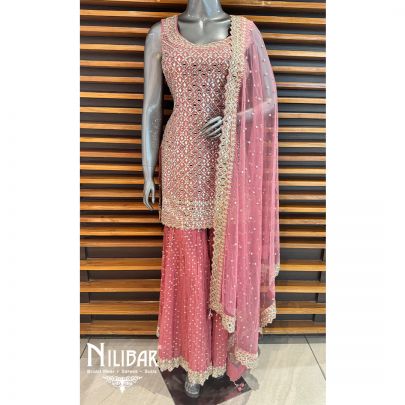 Pink Silk Georgette Garara Suit