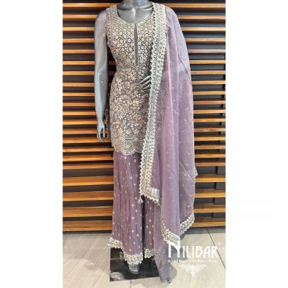 Purple Silk Chinon Garara Suit