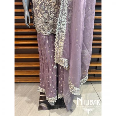 Purple Silk Chinon Garara Suit