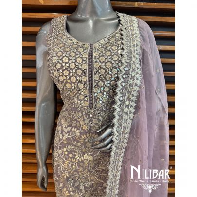 Purple Silk Chinon Garara Suit
