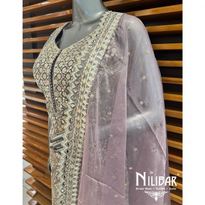 Purple Silk Chinon Garara Suit