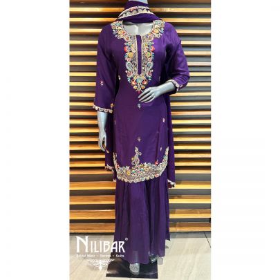 Purple Silk Chinon Garara Suit