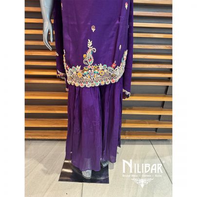Purple Silk Chinon Garara Suit