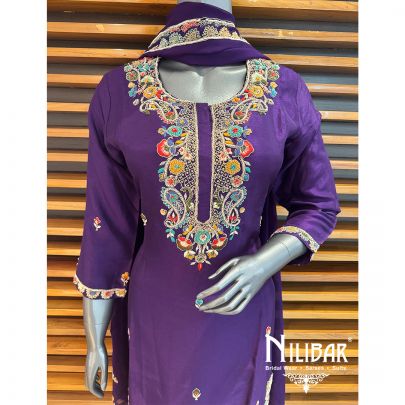 Purple Silk Chinon Garara Suit