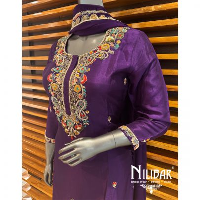 Purple Silk Chinon Garara Suit