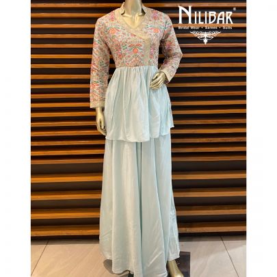 Powder Blue Silk Skirt Suit