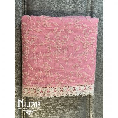 Pink Kota Doria Lace Embroidered Unstitched Suit