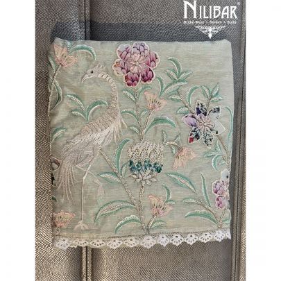 Sea Green Chanderi Embroidered Unstitched Suit