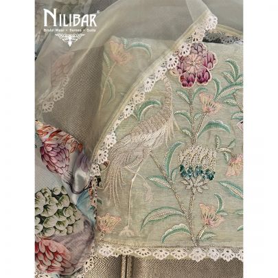 Sea Green Chanderi Embroidered Unstitched Suit