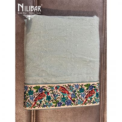 Sea Blue Kota Doria Embroidered Unstitched Suit